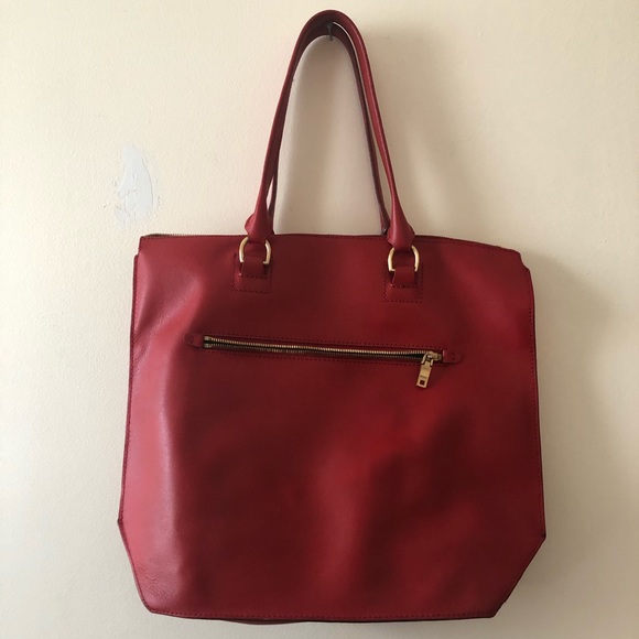 J. Crew Handbags - J. Crew | Red Leather Tote Bag